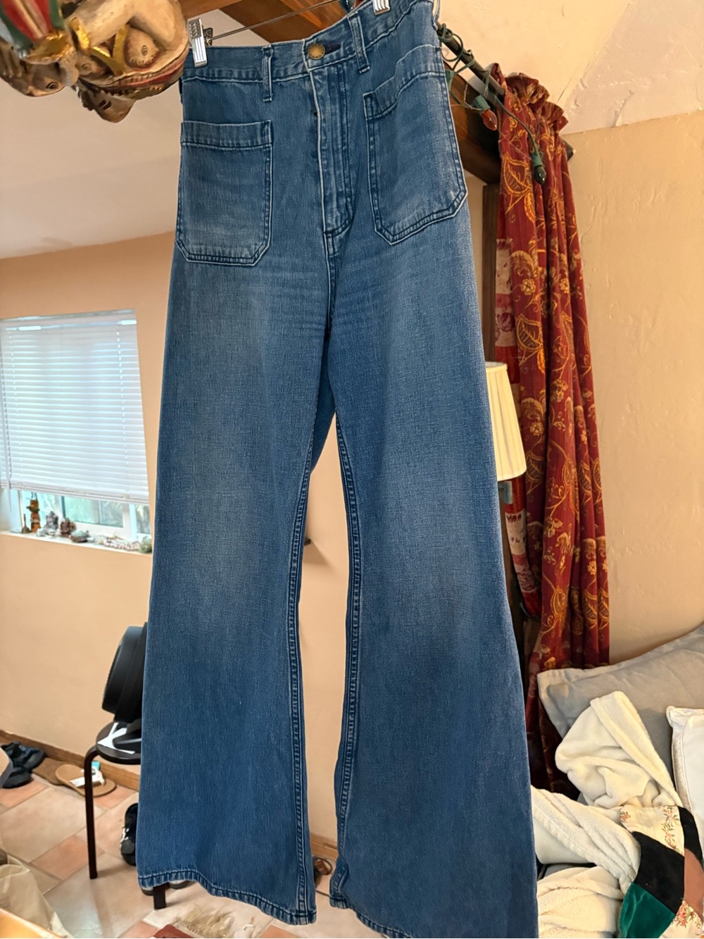 THE GREAT. High-Rise Wide-Leg Blue Denim Jeans Size 27